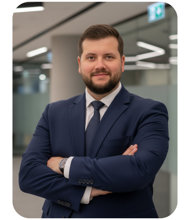 Damian Wróblewski w garniturze – portret biznesowy